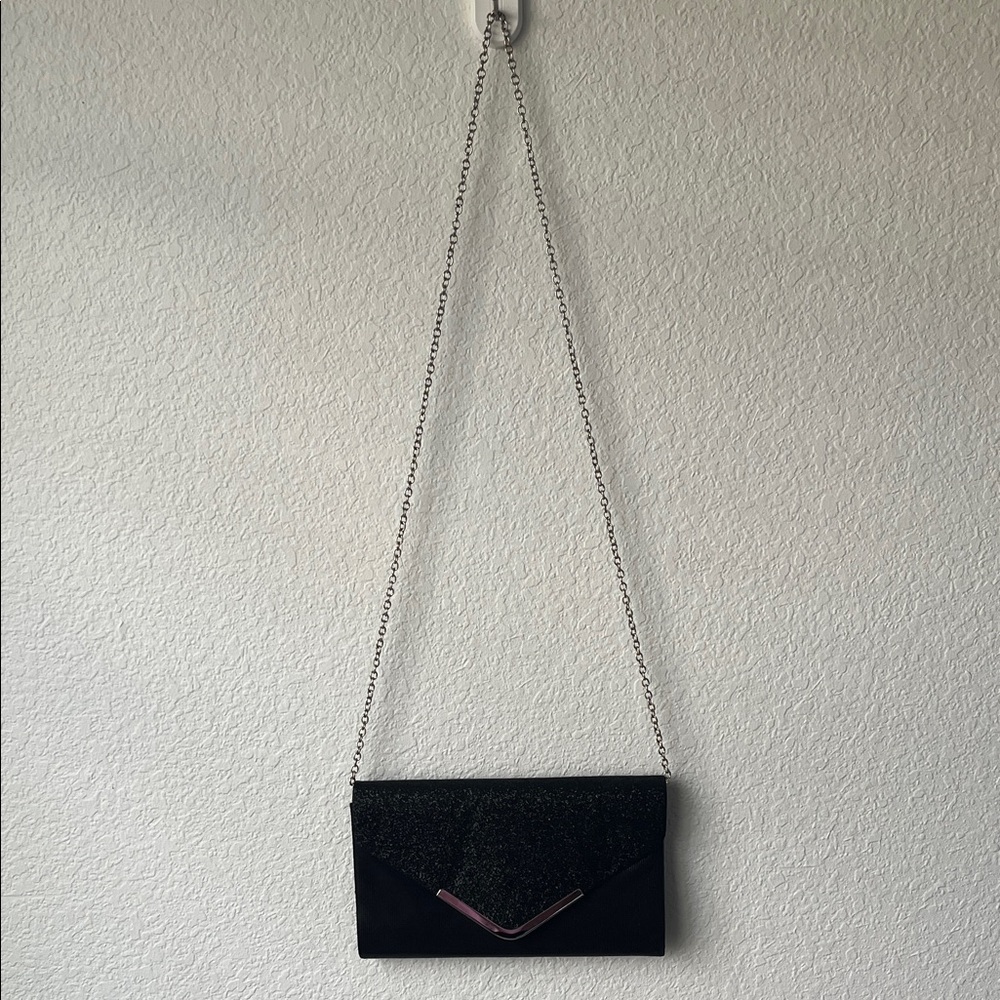 Black Glitter Envelope Crossbody Clutch Purse with Chain Strap